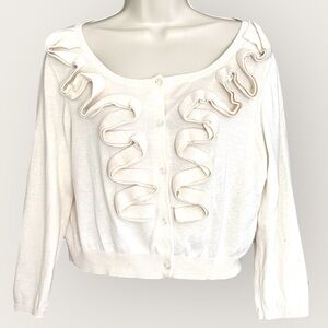 ANTONIO MELANI Cream Ruffled 3/4 Sleeve Blouse